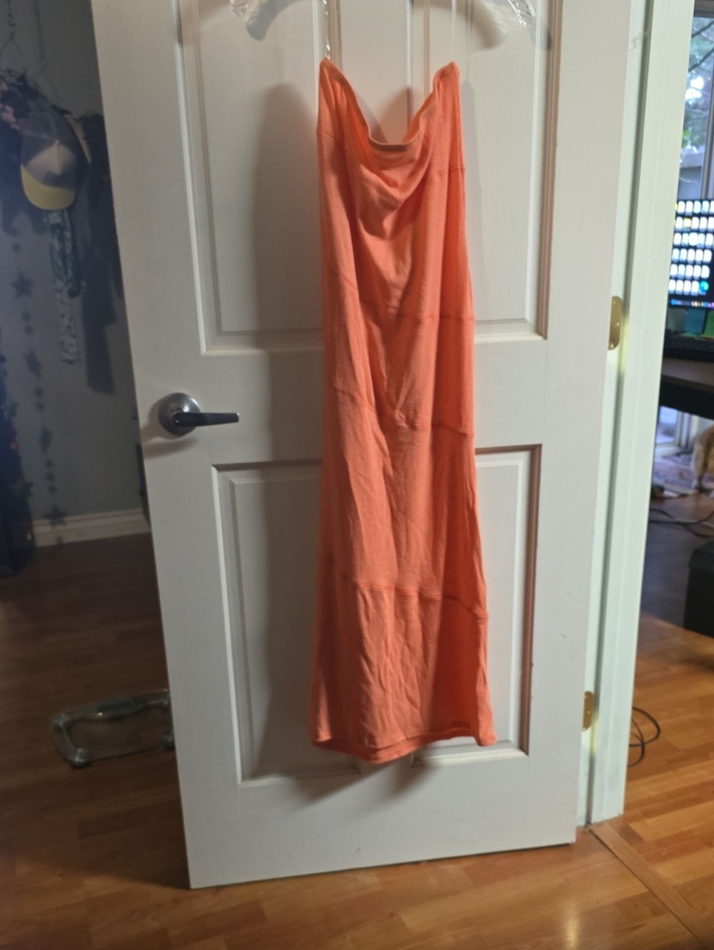 See You Monday Coral-Orange Cowl Neck Maxi Dress
